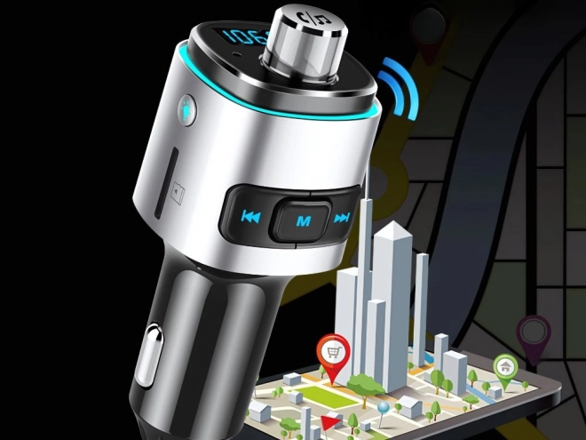 Transmițător FM Bluetooth pentru mașină cu încărcător dublu USB și iluminare LED