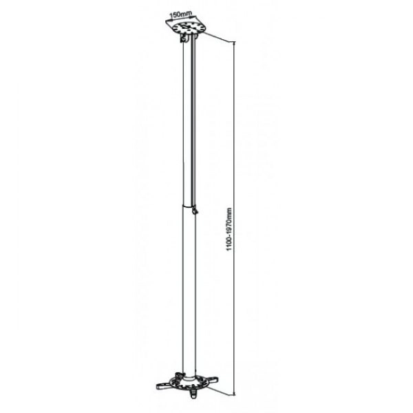 Braț telescopic pentru proiector, montaj plafon, 15kg, argintiu