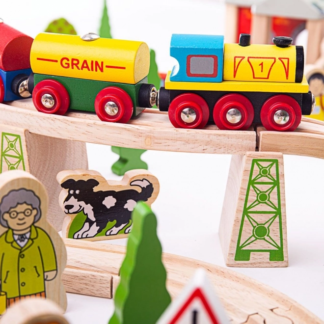 Bigjigs Rail Set din lemn cale ferată munte 112 piese