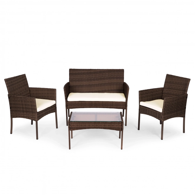 Set mobilier de grădină cu aspect de ratan – bancă, masă, scaune maro MultiGarden