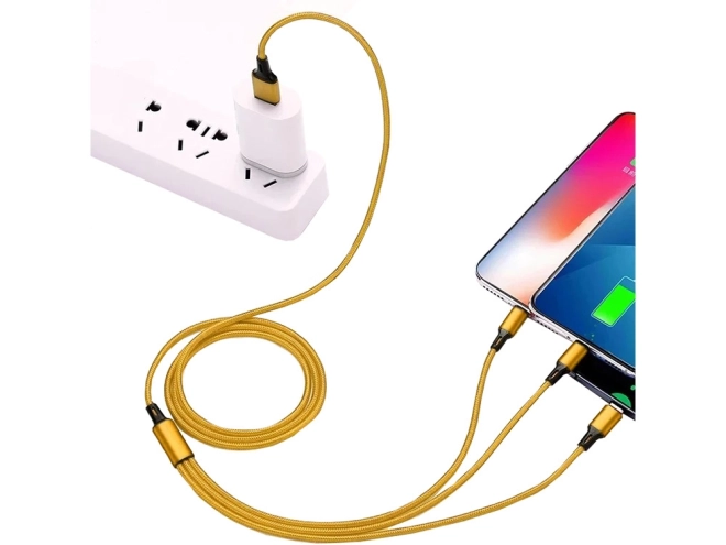 3in1 cablu usb pentru telefon cablu fulger iphone micro usb tip-c 1,2 m – Galben