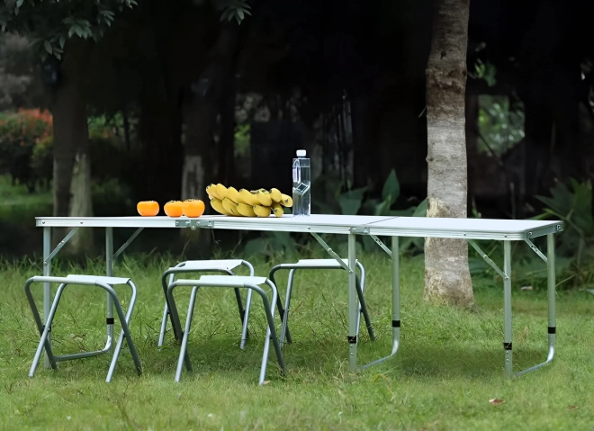 Masă turistică, masă pliabilă de camping, blat alb 180 x 60 cm