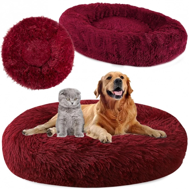 Pisică pufoasă pat moale canapea pernă 80 cm – burgundy