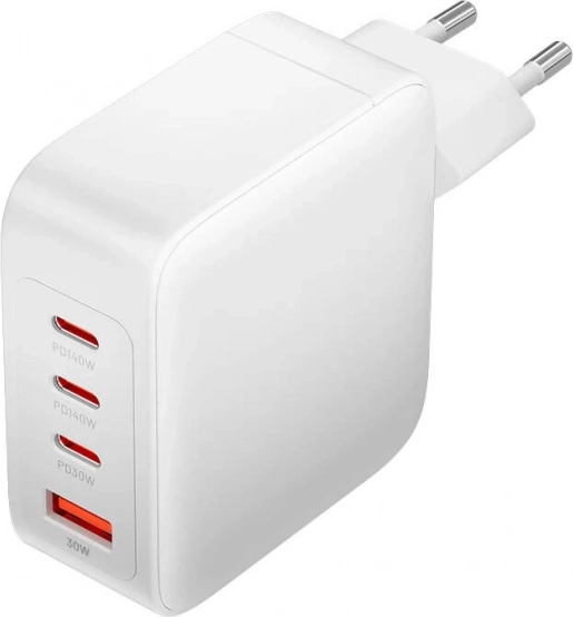 Încărcător de rețea Vention 140W GaN cu 3× USB‑C și USB‑A (alb)
