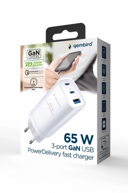 Încărcător rapid cu tehnologie GaN 65W Alb