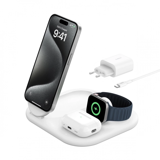 Încărcător magnetic pliabil 3 în 1 BOOSTCHARGE alb