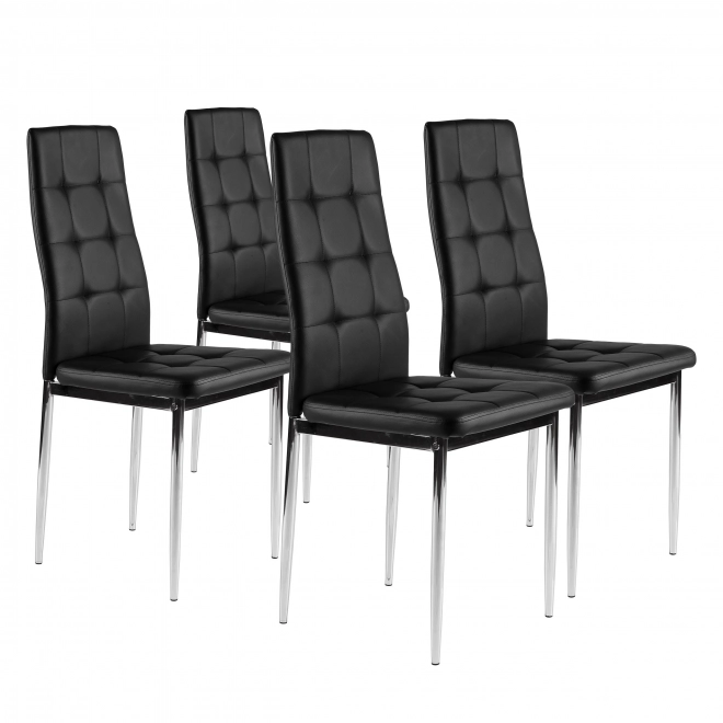 Set de 4 scaune negre pentru sufragerie și living cu tapițerie matlasată și picioare cromate