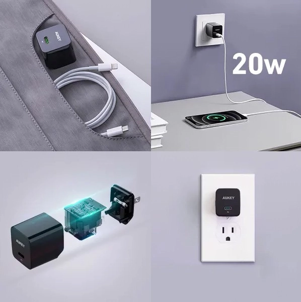 Încărcător compact USB-C Aukey PD 20W Alb