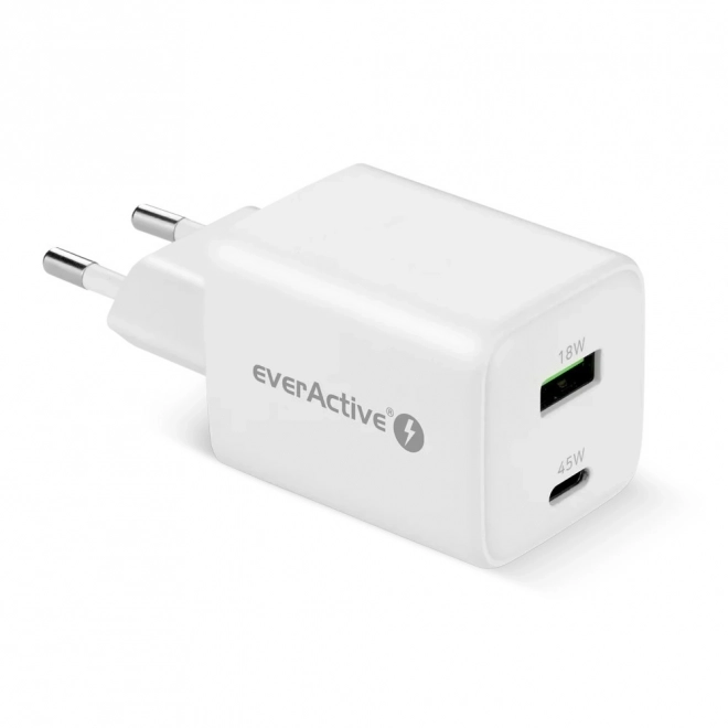 Încărcător de rețea GaN cu USB și USB-C 45W Alb