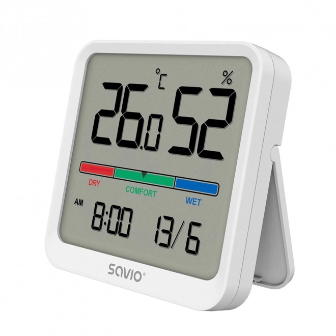 Senzor de temperatură și umiditate, pentru utilizare în interior, afișaj LCD, ceas, dată, mâner cu magnet, CT-01 – Alb