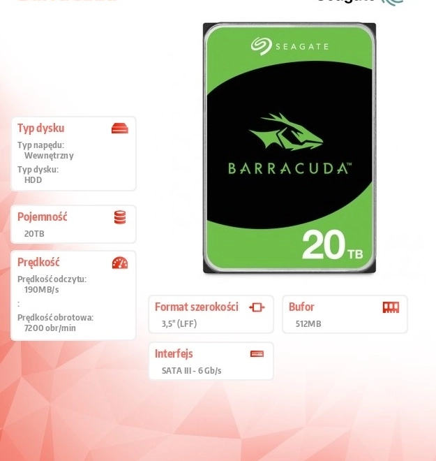 Hard disk Seagate BarraCuda 20TB 3,5 inch