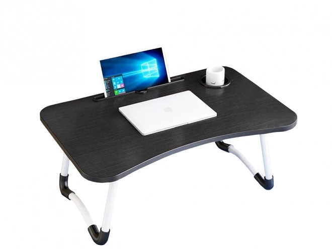 Măsuță pliabilă pentru laptop pentru pat, cu suport pentru cană și tabletă, neagră