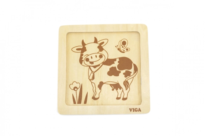 Puzzle din lemn cu 4 piese - Vaca