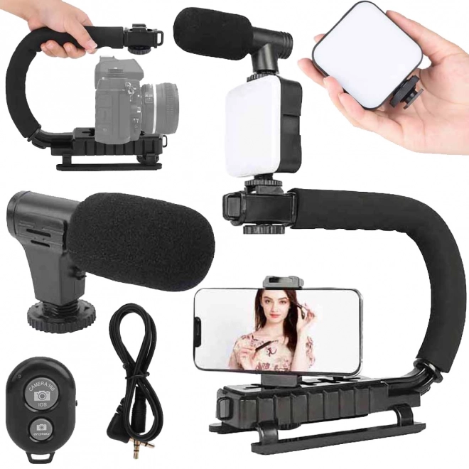 Set complet pentru vlogging stativ microfon suport telefon