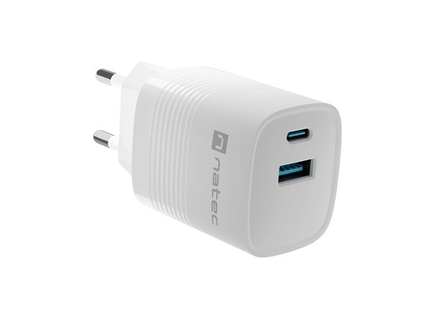 Încărcător de perete Natec Ribera GAN 30W USB-A și USB-C Alb
