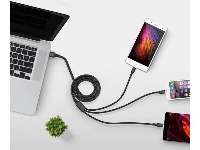 3in1 cablu usb pentru telefon cablu fulger iphone micro usb tip-c 1,2 m – Negru