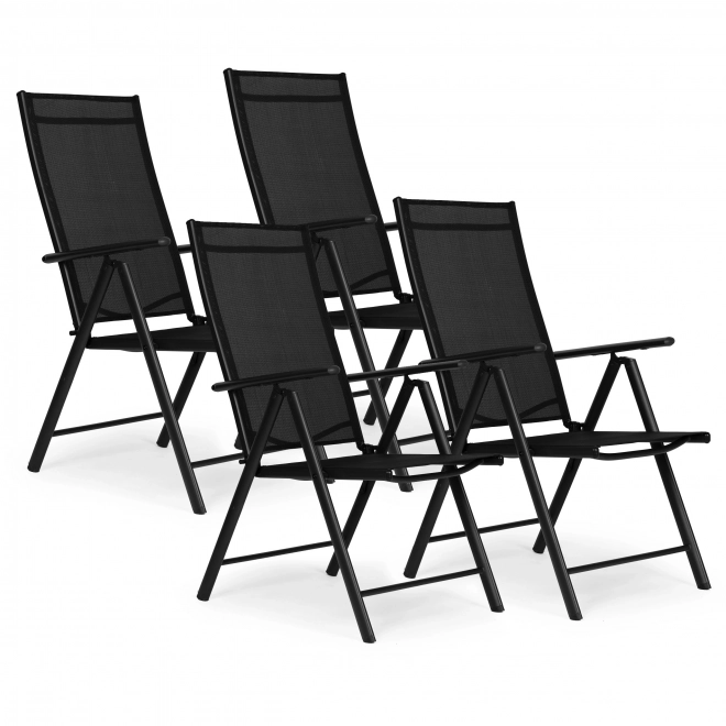 Set de 4 scaune de grădină pliabile, oțel, spătar reglabil, negru