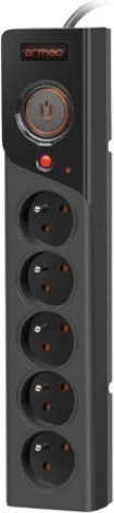 Prelungitor cu protecție la supratensiune ARMAC Z5, 5 prize, cablu 5 m, 10 A, negru