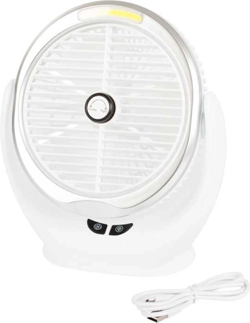 Ventilator de masă fără fir, reîncărcabil, cu lumină LED – Alb-argintiu