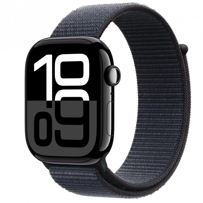 Apple Watch Series 10 GPS cu curea sport albastră de cerneală și carcasă din aluminiu negru onix