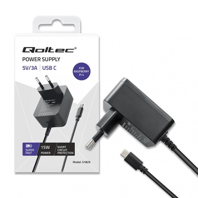 Încărcător rapid PD pentru Raspberry Pi 4 - USB-C - 15W - Negru