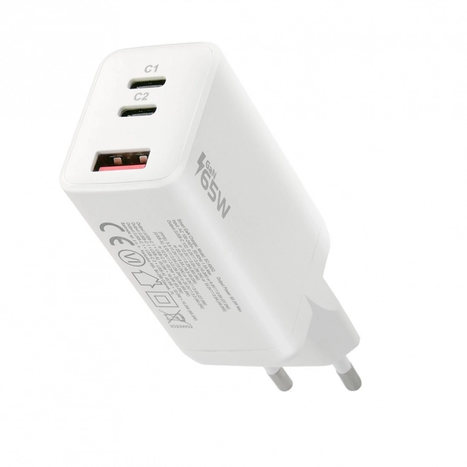 Încărcător rapid alb USB/USB-C QC4+ 65W cu tehnologie GaN