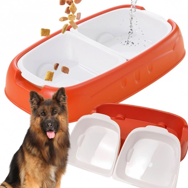 Bol dublu pentru pisici și câini din plastic cu bol detașabil pentru hrană și apă