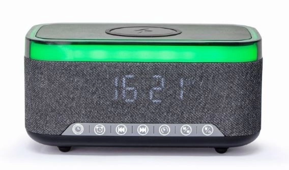 Radio deșteptător digital cu încărcător wireless și lampă RGB