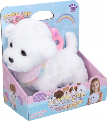 Câine de pluș care merge cu telecomandă pe cablu 22 cm