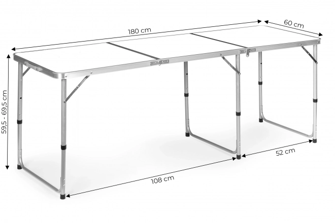 Masă turistică, masă pliabilă de camping, blat alb 180 x 60 cm