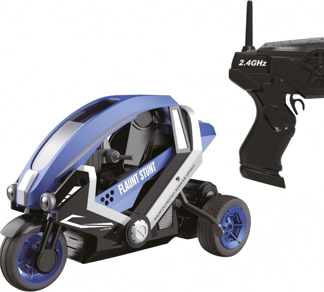Tricicletă cu telecomandă cu cascadorii 25 cm albastră