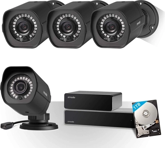 set cameră de supraveghere Zmodo 4× 1080p cu NVR și disc de 1 TB