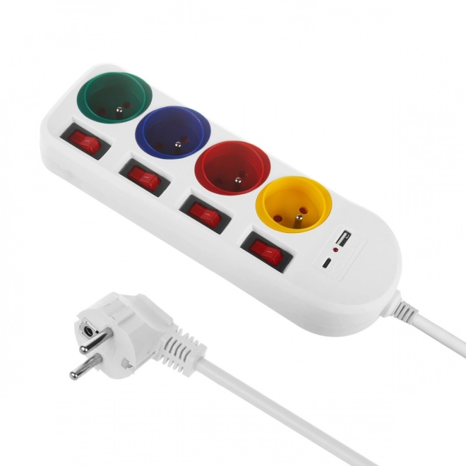 Prelungitor cu 4 prize și USB A/C Maclean