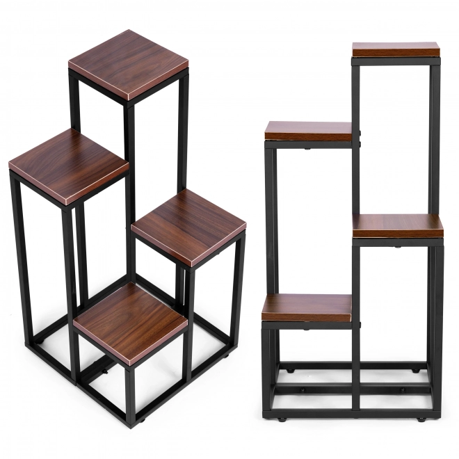 Suport pentru plante cu rafturi ModernHome 4 niveluri metal și MDF nuc închis