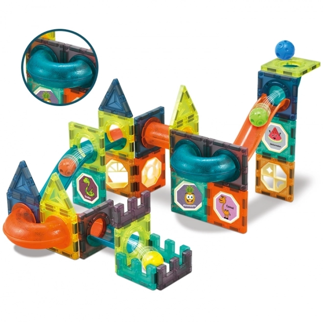 Set de construcție magnetic cu bile luminoase - 75 elemente