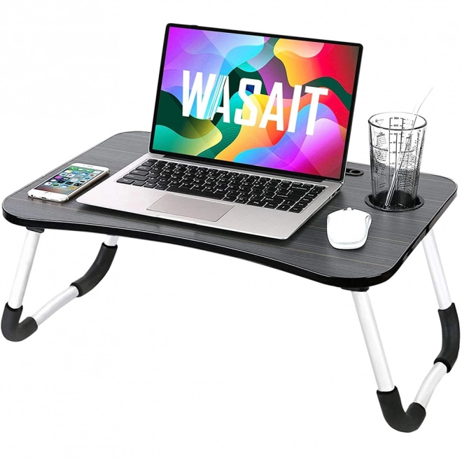 Măsuță pliabilă pentru laptop pentru pat, cu suport pentru cană și tabletă, neagră
