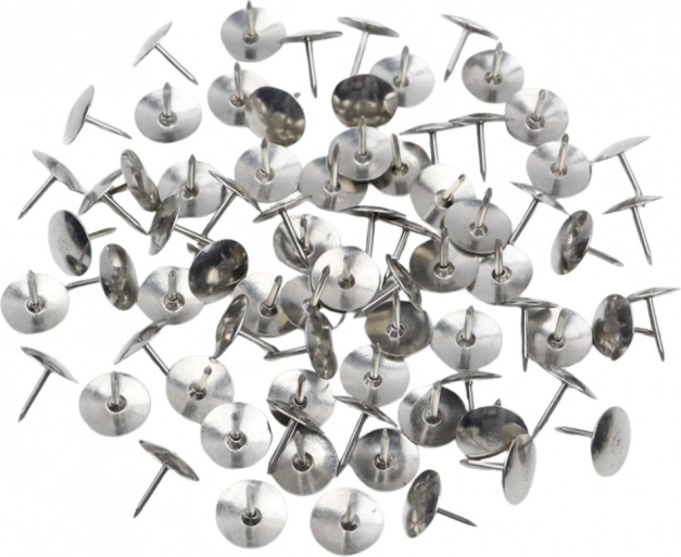 Piuneze metalice rotunde pentru birou argintii 40 buc