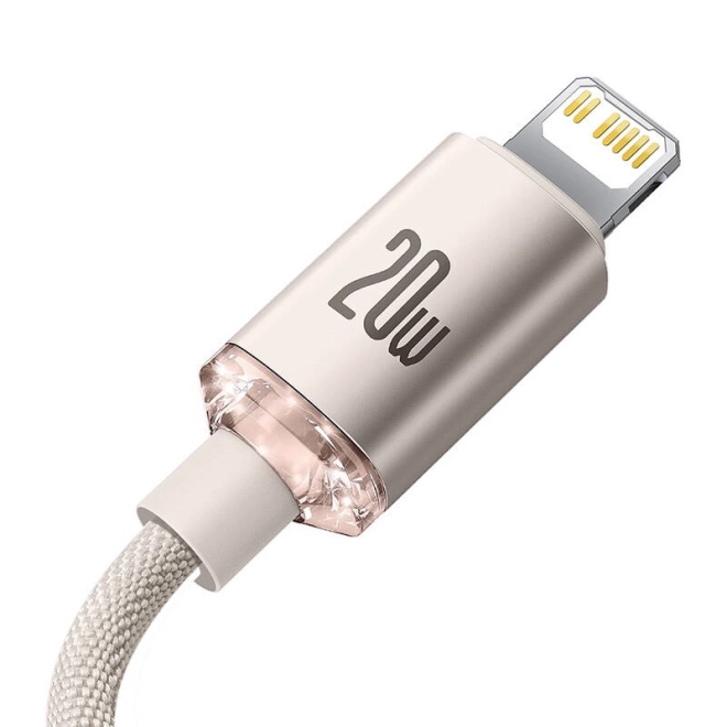 Cablu Baseus Crystal Shine USB-C la iP, 20W, 2m, roz