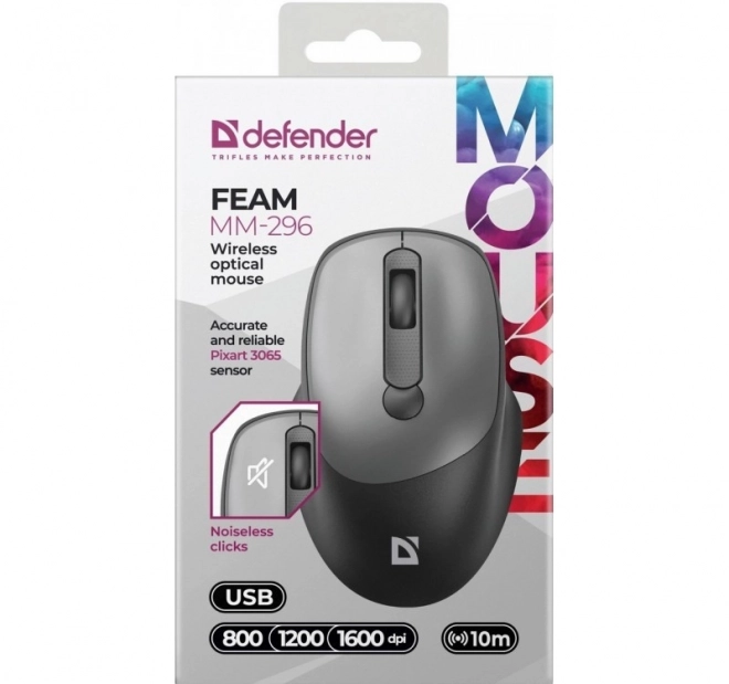 Mouse fără fir cu clic silențios FEAM MM-296 RF 1600 DPI – Gri
