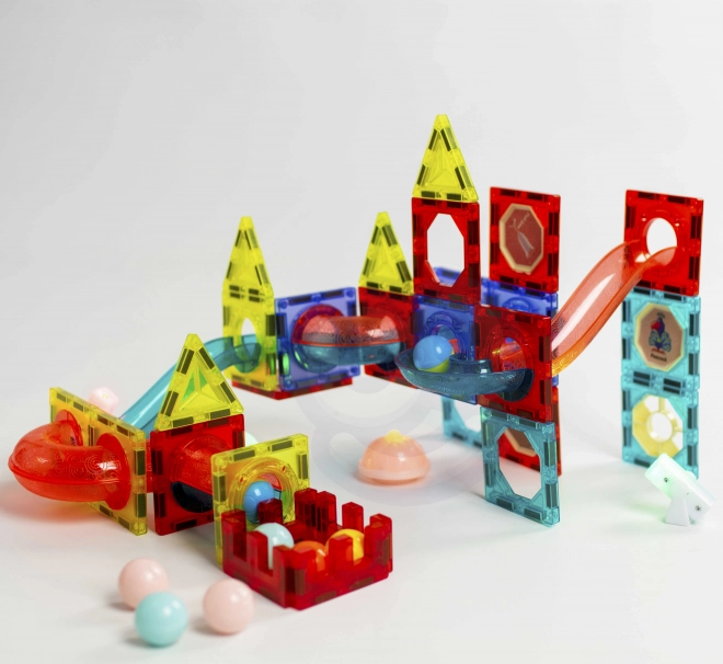 Set de construcție magnetic cu bile luminoase - 75 elemente
