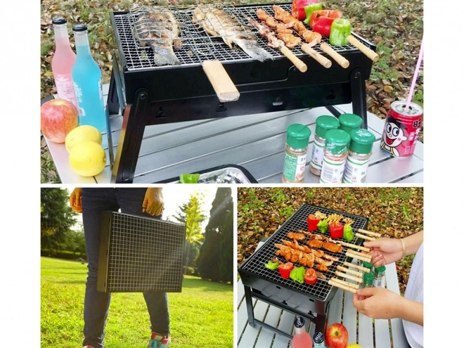 Grătar portabil pliabil pe cărbune pentru camping și BBQ