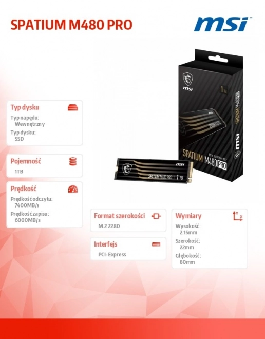 Dysk SSD Msi SPATIUM M480 Pro 1tb PCIe 4.0