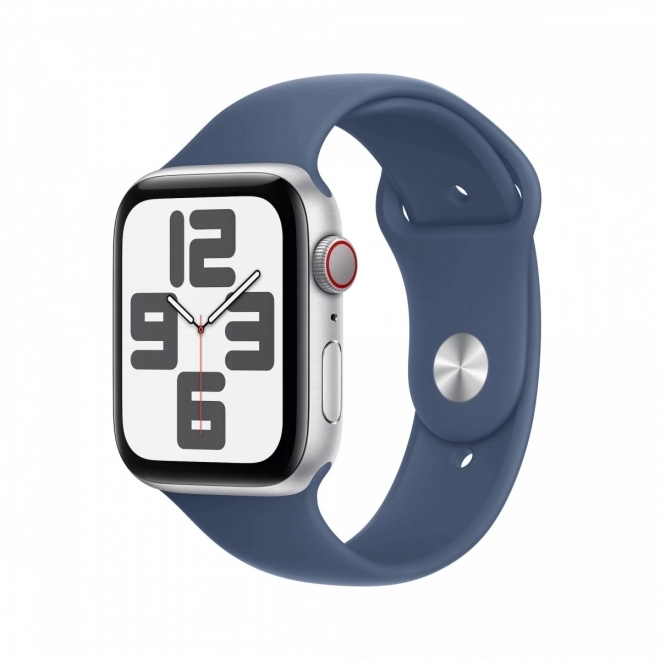 Ceas smartwatch GPS + Cellular cu carcasă de 40 mm din aluminiu argintiu cu brățară sport denim mărime M/L