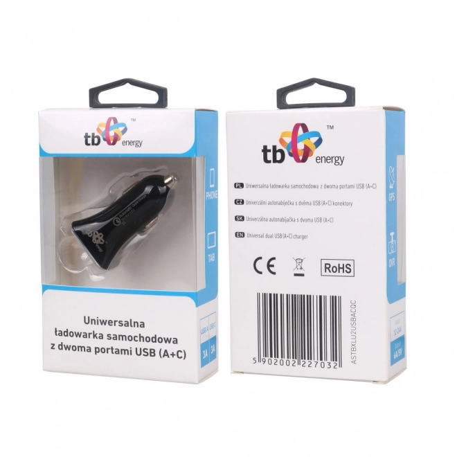 Încărcător auto universal USB A+C cu QC