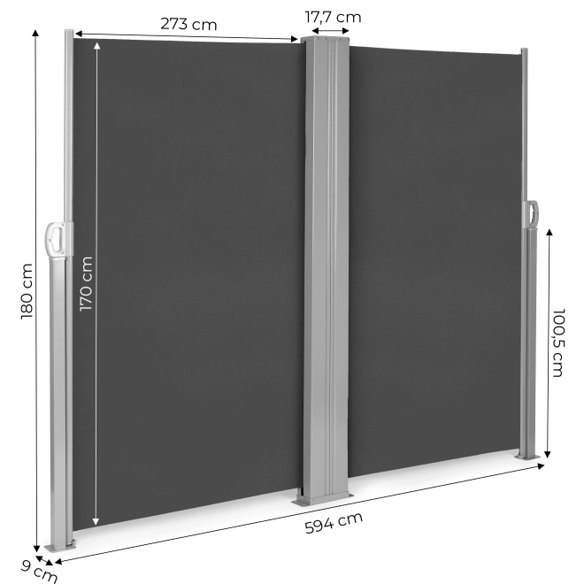 Markiză dublă față 300x300x180 cm paravan solar pentru intimitate antracit MultiGarden