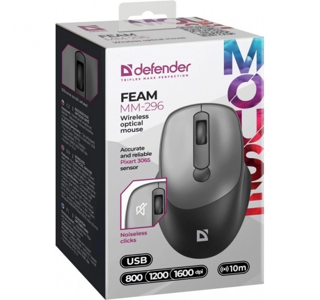 Mouse fără fir cu clic silențios FEAM MM-296 RF 1600 DPI – Gri