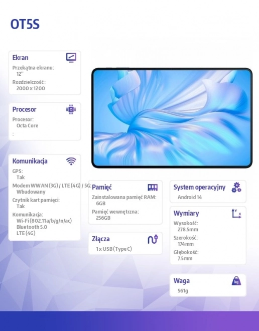 Tablet 4G OT5S 12 6/256GB Albastru