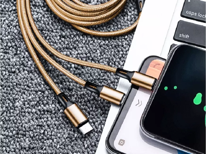 3in1 cablu usb pentru telefon cablu fulger iphone micro usb tip-c 1,2 m – Galben