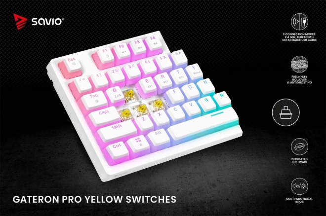 Tastatură mecanică wireless Savio Phenix White Gateron Yellow