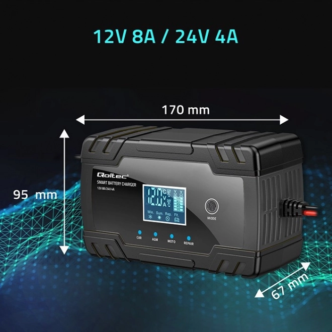 Încărcător inteligent microprocesor 12V/8A și 24V/4A cu funcție de reparație pentru acumulator AGM GEL